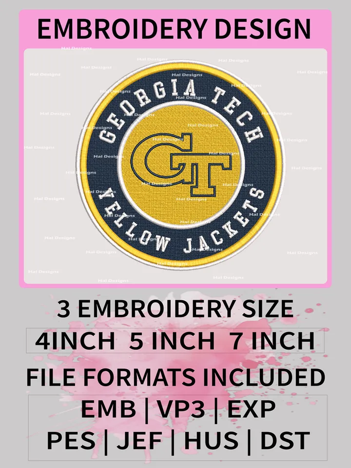NCAA Georgia Tech Yellow Jackets Embroidery File, 3 Sizes, 6 Formats, NCAA Machine Embroidery Design, NCAA Logo, NCAA Teams