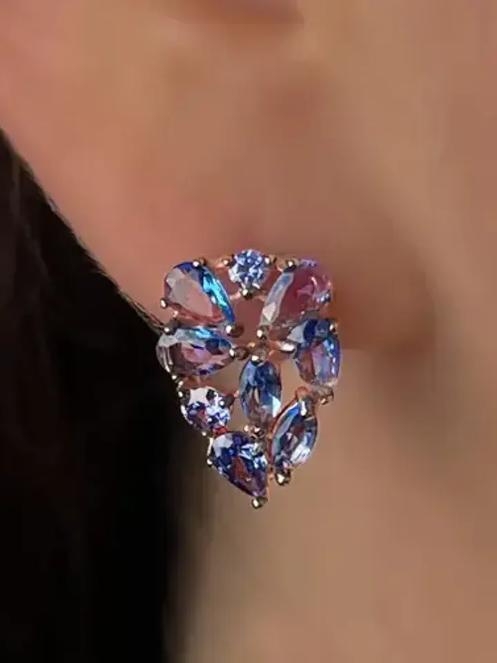 Earrings jewelry Silver gold plated 925 assay value with tanzanite
