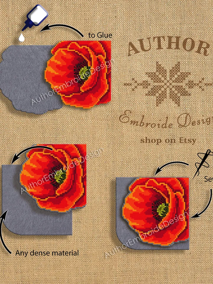 Corner bookmark cross stitch pattern PDF download Poppy cross stitch chart, Flower bookmark pattern digital PDF, Bookmark for women #B312