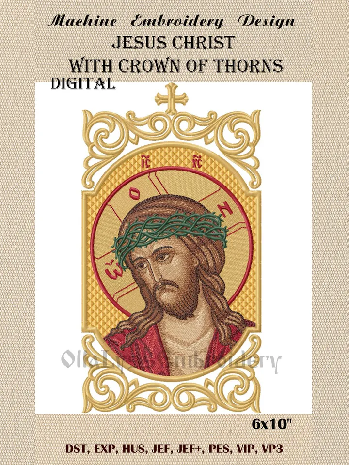 Jesus Christ with crown of thorns embroidery design