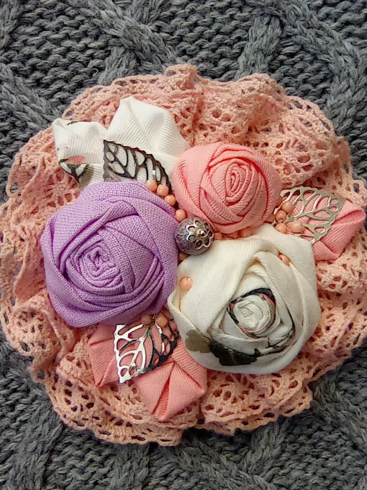 Handmade Floral Textile Brooch