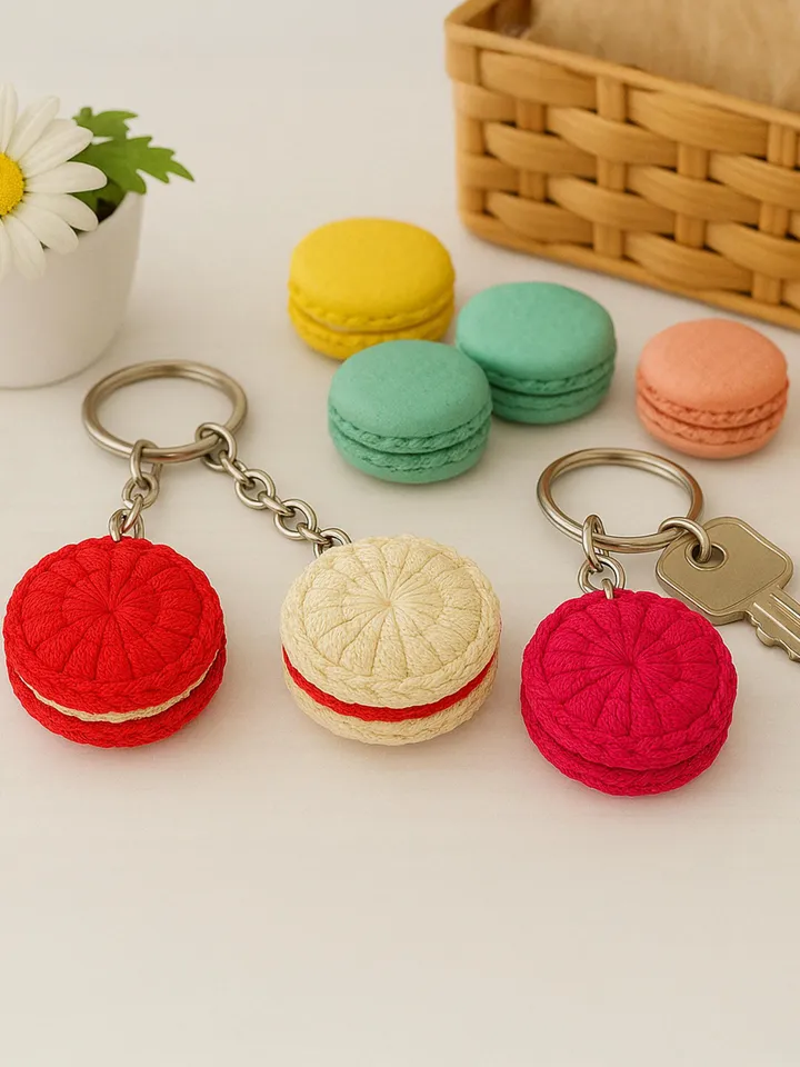 Crochet Macaron Keychain Pattern, Amigurumi Cookie Keyring PDF, DIY Cute Dessert Plush, Handmade Sweet Treat Charm, Instant Download