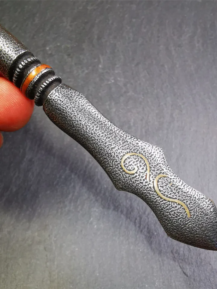 Gandhanra Handmade Tibetan Buddhist Ritual Implement - Kila -Dorje Phurba,Made of Cold Iron inlaid with Copper,5.1"