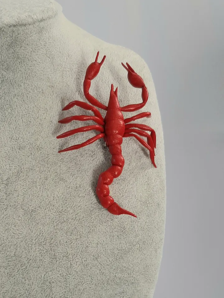 Red leather brooch scorpion 3rd anniversary gift for wife, Leather women's jewelry