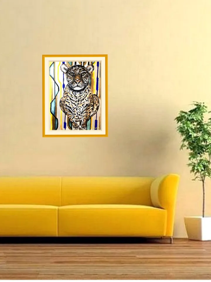 Leopard painting,Baby leopard on a fantasy background,original acrylic painting,3 d canvas painted by all sides.