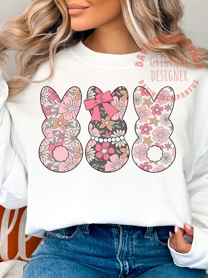 Floral Easter Bunny png, Easter Bunny png, Easter png, Retro Easter png, Happy Easter png, Bunny png, Spring, digital download