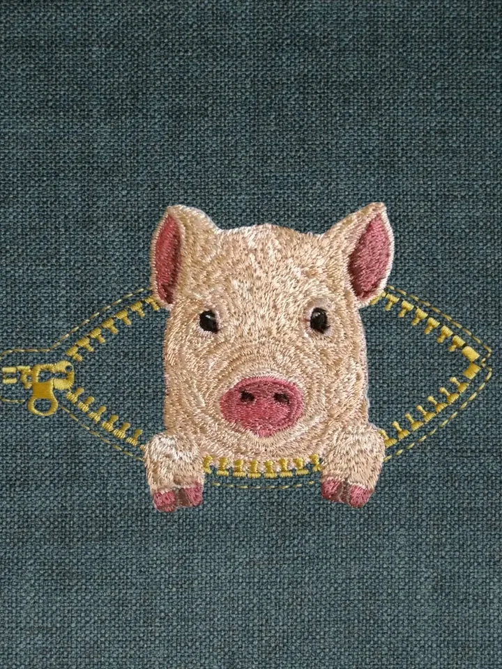 Mini pig in a zipper pocket Miniature realistic machine embroidery design Pet design piglet realistic pattern pig embroidery motif