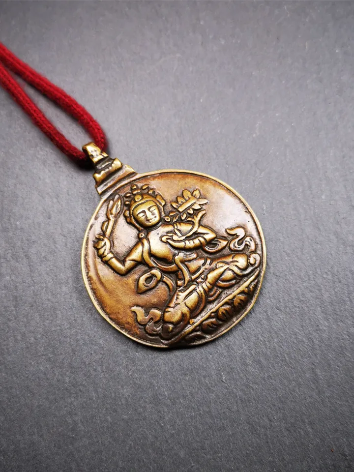 Gandhanra Vintage Tibetan Buddhist Calendar Badge,Manjusri Melong Mirror, SIPAHO Amulet(srid pa ho),Made of Brass,2.28"