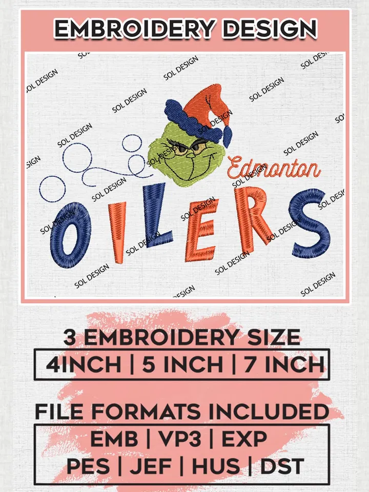 Grinch Edmonton Oilers Embroidery Designs, Grinch Christmas Embroidery Files, NHL Oilers Machine Embroidery Designs, NHL Edmonton Oilers Logo, NHL Christmas Machine Embroidery Design, Digital Download