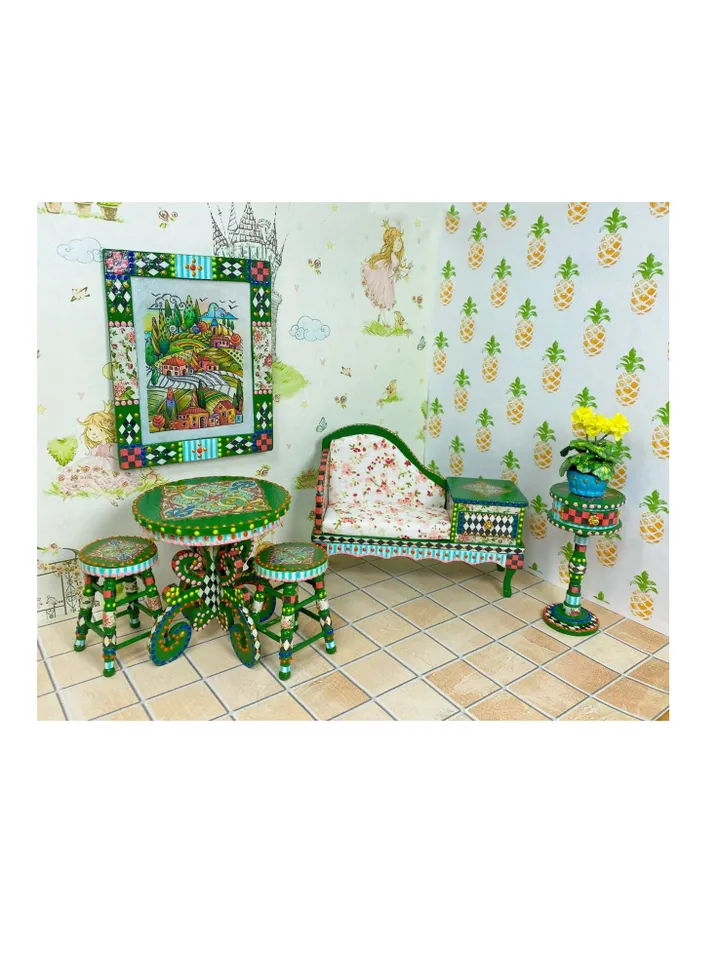 Furniture for dolls. 1:12. Kitchen furniture. Furniture miniature. Handmade. Dollhouse miniature. Table for a doll. Sofa for a doll.
