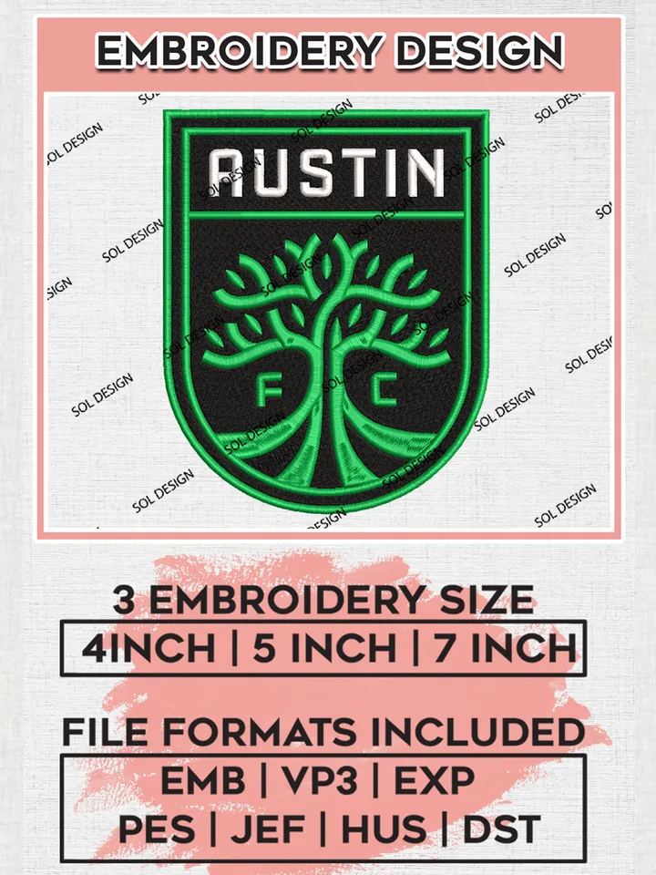 Austin FC Logo Embroidery Designs, MLS Embroidery files, Austin MLS Teams, Austin FC Football, Digital Download