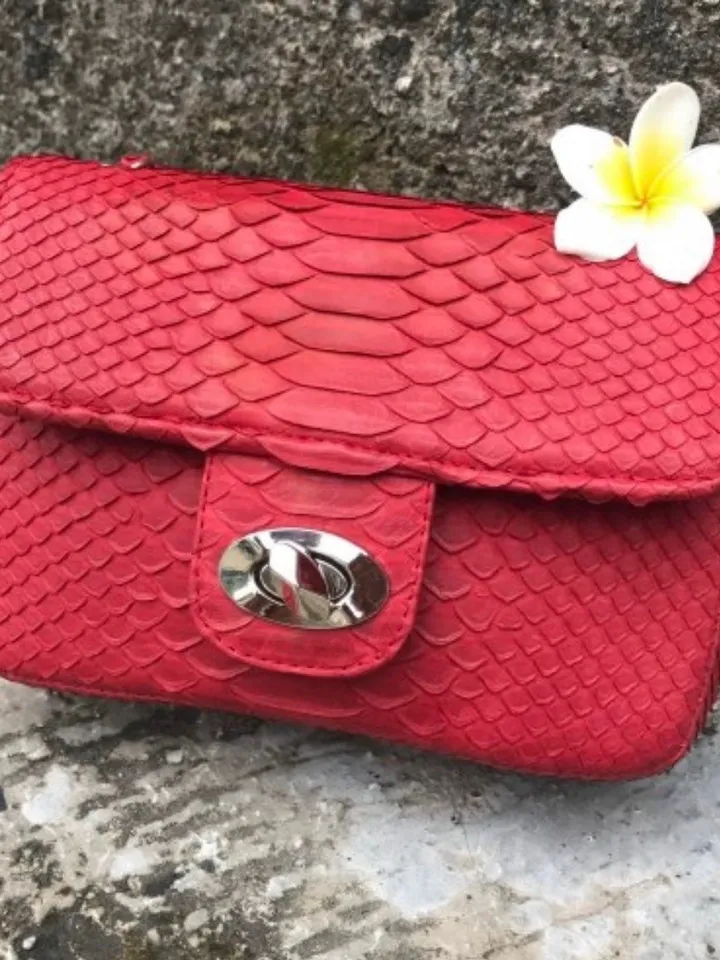 Genuine Python Skin red summer small bag| Adjustable Chain Classy Elegant Bright Classy Crossbody Small Lady Summer Purse | Gift for her