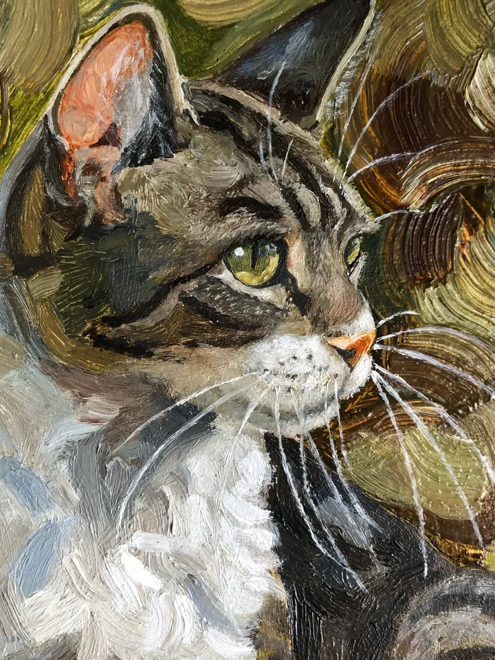 Cute cat portrait pet painting original oil painting hand painted modern impasto painting wall art 6x9 inches