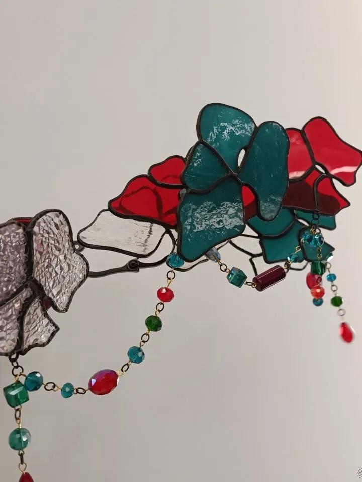 3D Tricolor Stained Glass Branch, 3D Tricolor Branch, 3D Stained Glass Branch, Tricolor Stained Glass Twig, Artistic Glass Floral Branch, Three-Tone Glass Flower Stem, Handmade 3D Glass Composition