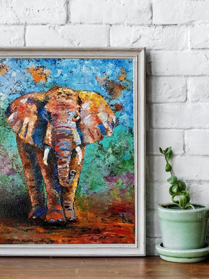 Elephant oil painting impressionism