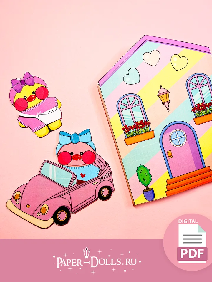 Paper ducks Lalafanfan with a house in album