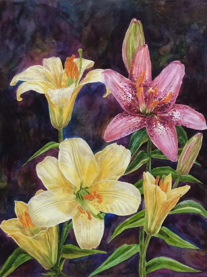 "Lilies" original wall art watercolor painting flower picture