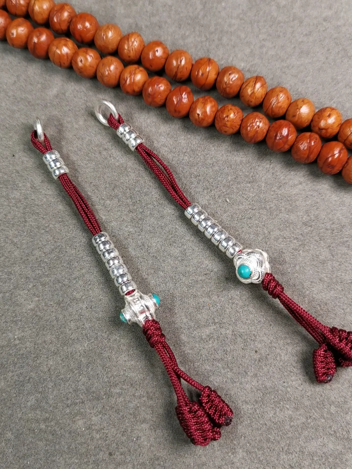 Gandhanra Handmade Tibetan Sterling Silver Mala Counters,inlaid Turquoise,Prayer Bead Counters,Mini Size 4mm,fit for 6-12mm Mala
