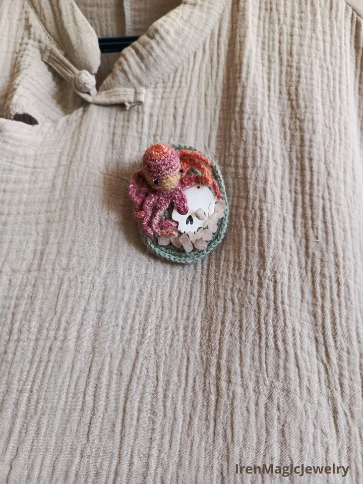 Memento Mori Brooch: Skull and Octopus