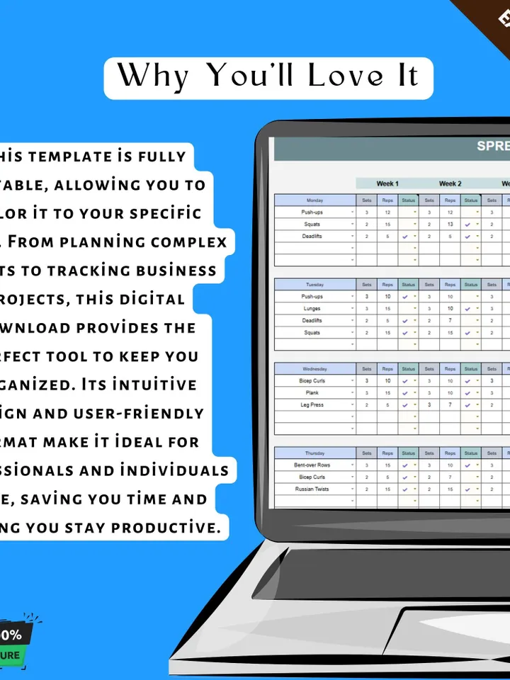 Spreadsheet Workout Template, Editable Google Sheets, Digital Download for Fitness Planning & Exercise Progress Tracking
