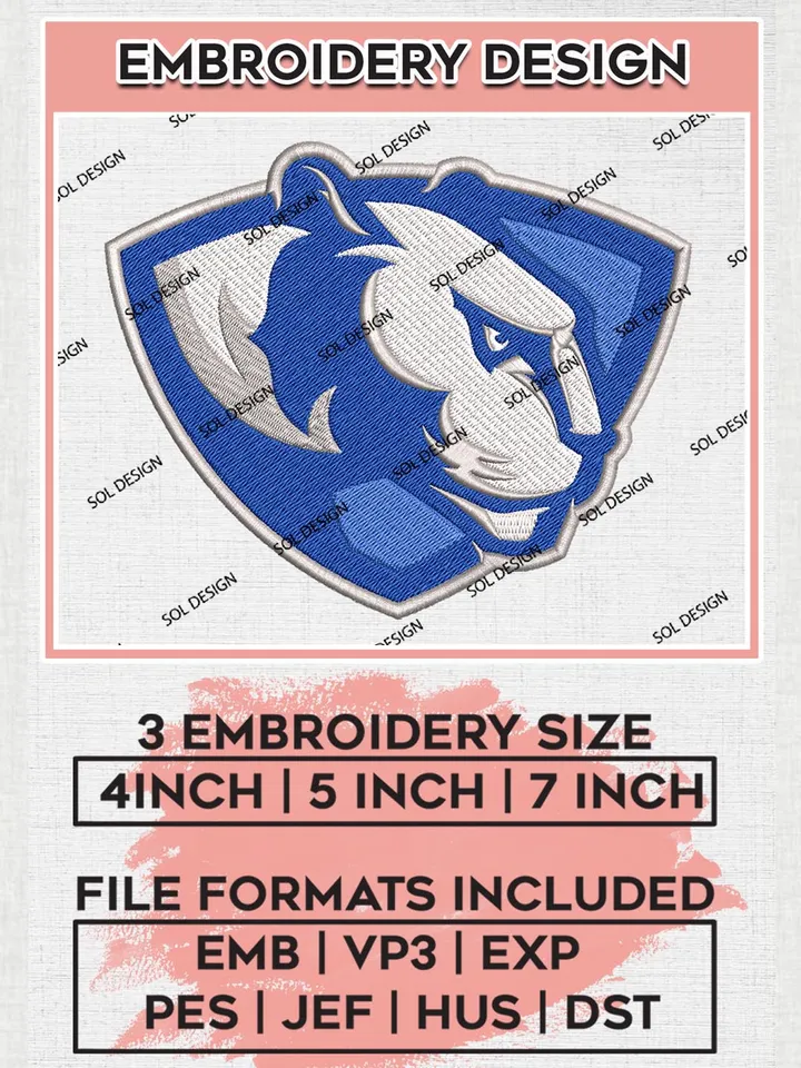 Eastern Illinois Panthers Mascot Logo Machine Embroidery Design, NCAA Eastern Illinois Panthers Embroidery Design Design files, NCAA Embroidery Designs, NCAA Machine Embroidery Designs, Digital Download