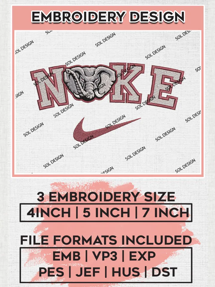 Nike Alabama Crimson Tide Machine Embroidery Design, NCAA Alabama Crimson Tide Embroidery Design Design files, NCAA Embroidery Designs, NCAA Machine Embroidery Designs, Digital Download