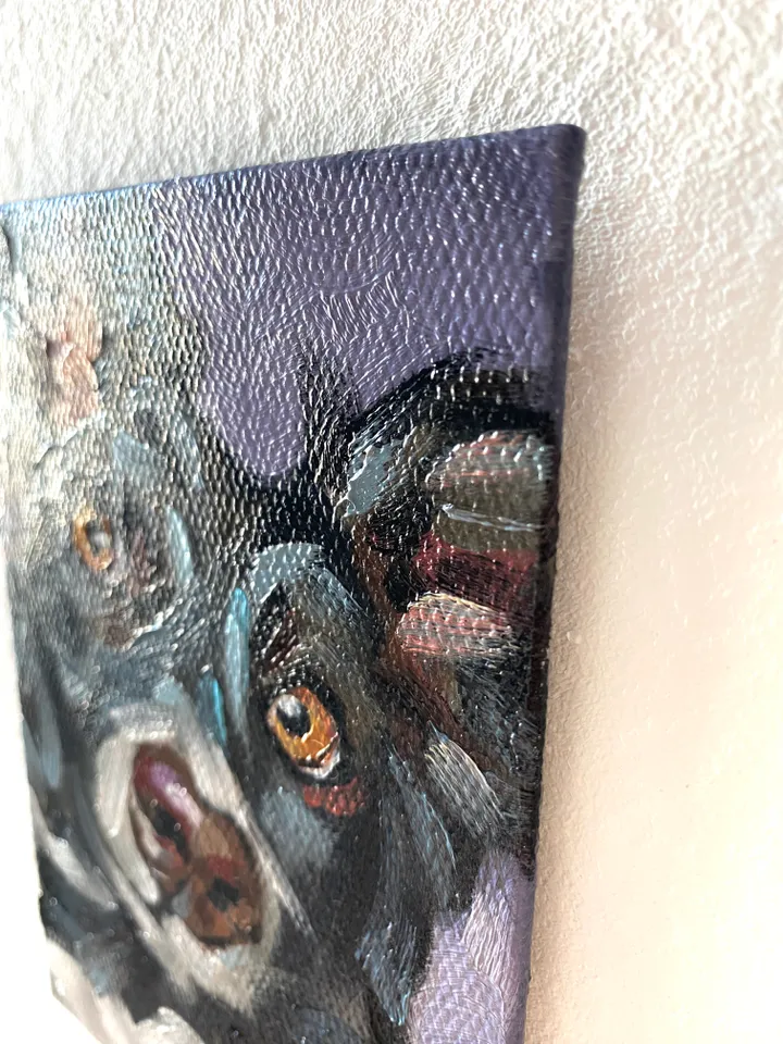 Dog oil painting original, Pet portrait artwork, Animal miniature wall art 4x6