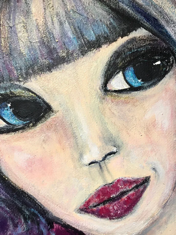 Miko-doll painting on 3 d canvas,original acrylic painting on canvas,Japanese doll painting, handmade painting home decoration,wall art