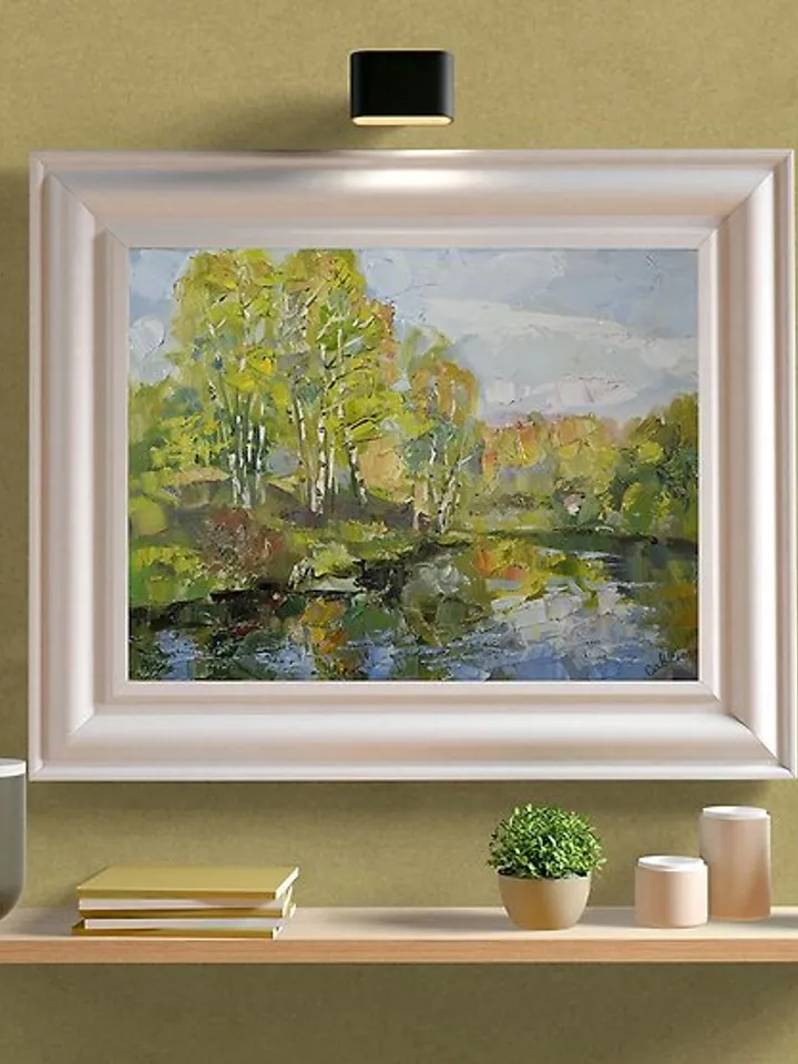 Nature Lake Painting Spring Landscape Original Artwork Impressionism Plein Air