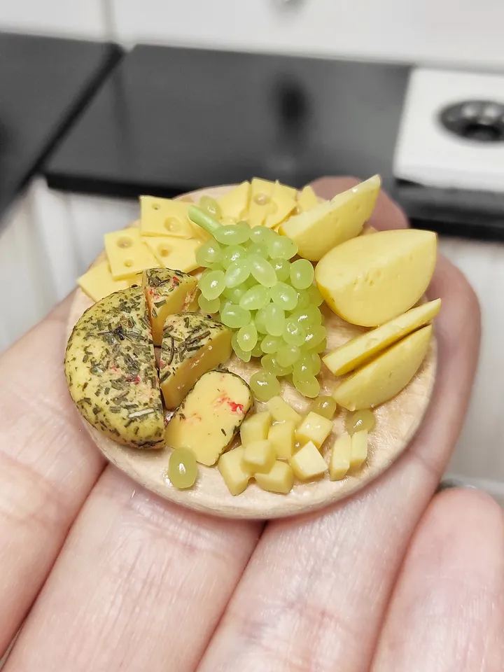 Cheese Board - Cheese platter - realistic polymer clay cheese - food for dolls - miniature - mini food - dollhouse decor