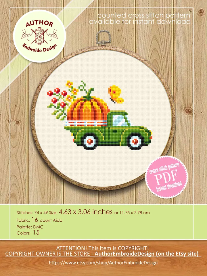 Vintage truck cross stitch pattern PDF download Set of 5 farmhouse truck pattern digital PDF, Small cross stitch chart, Holiday decor #T35