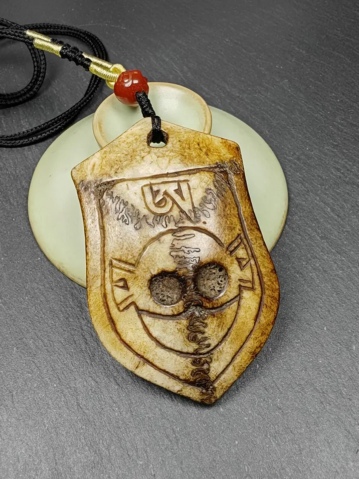 Authentic Citipati Master Pendant,Deer Skull Bone Kapala Protective Charm,Gandhanra Old Tibetan Amulet,Spiritual Necklace,70mm × 448mm