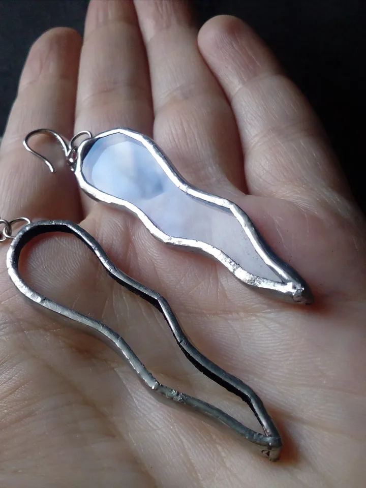 Octopus tentacle earrings, clear glass Dangle earrings, simple stained glass, Wavy curved earrings