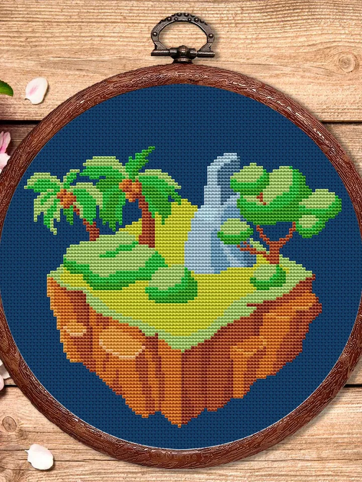 Flying Island Cross Stitch Pattern, Island Cross Stitch, Embroidery Travel, Travel Cross Stitch Pattern, Modern Cross Stitch #trl009