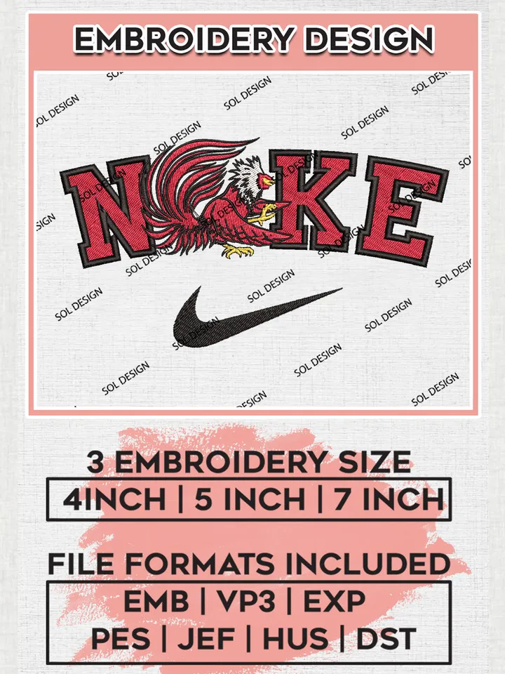 Ni.kee Jacksonville State Gamecocks Football Team Logo Embroidery Design Files, NCAA Jacksonville State Gamecocks Machine Embroidery, NCAA Teams, Game Day, 3 sizes, NCAA Machine embroidery designs, Digital Download