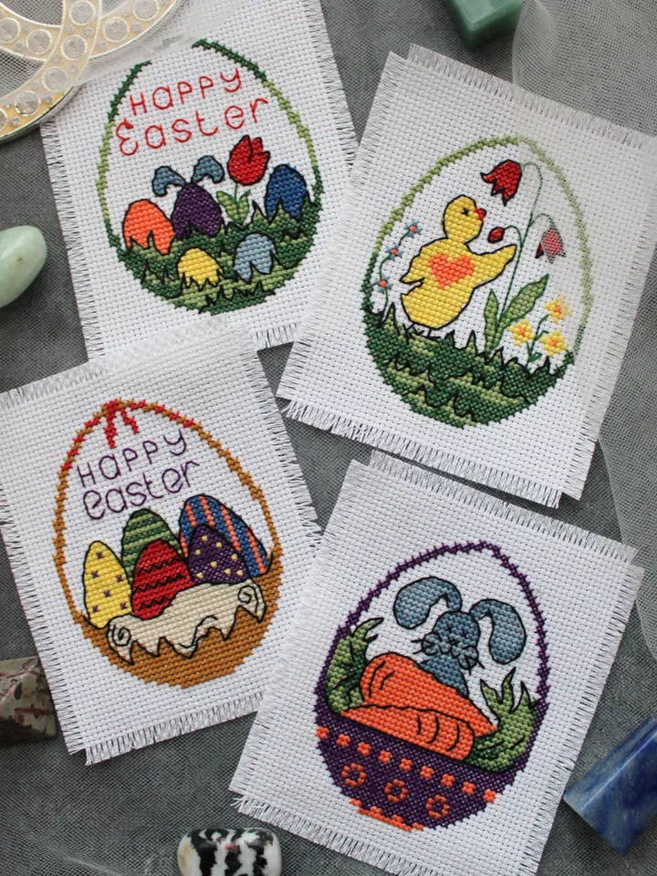 Set of 4 Easter cross stitch patterns, easy cross stitch patterns PDF, Easter gift idea DIY, patterns by JulieAndStitch