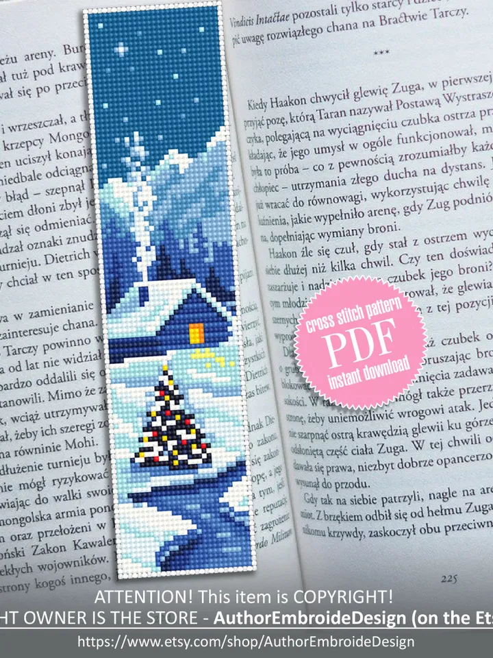 Bookmark winter cross stitch pattern digital PDF Handmade bookmark nature embroidery beginners Instant download Gift for book lover #B18