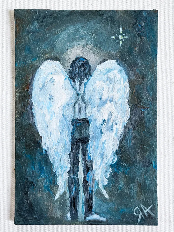 Angel in the darknes |Oil painting|10×15 cm