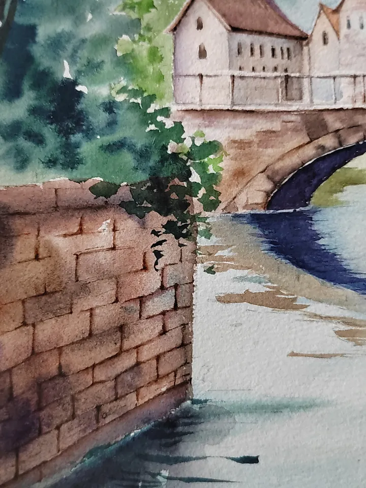 Original Watercolor Painting English Landscape Art CozyTown Artwork 30x40 cm by SoftWaves