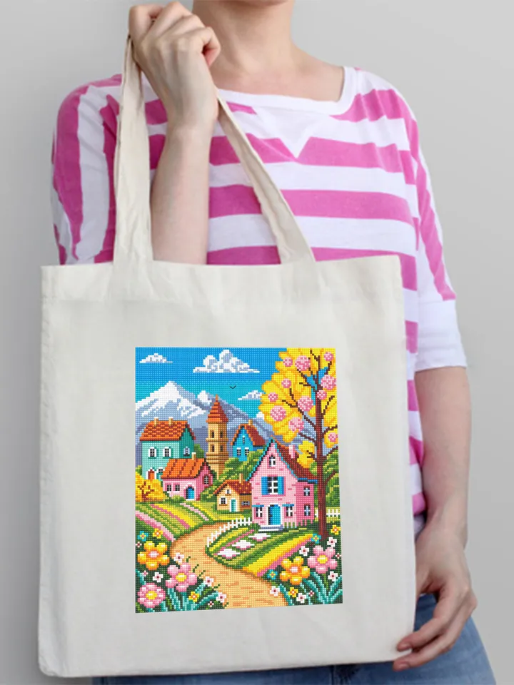Spring houses cross stitch pattern PDF download Nature landscape cross stitch chart, Flower village pattern digital PDF, Home decor #L18