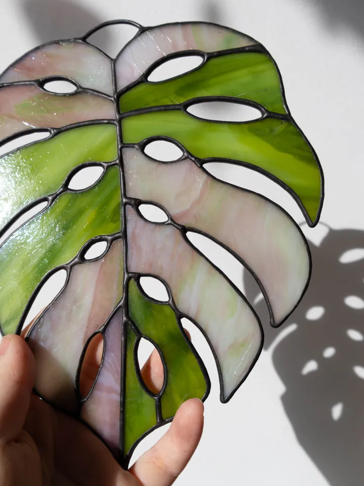 Stained glass monstera, Floral home decor, Plant lover gift