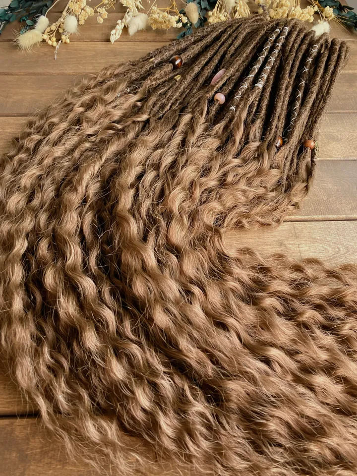 Brown synthetic crochet curly De dreadlocks Ready to Ship