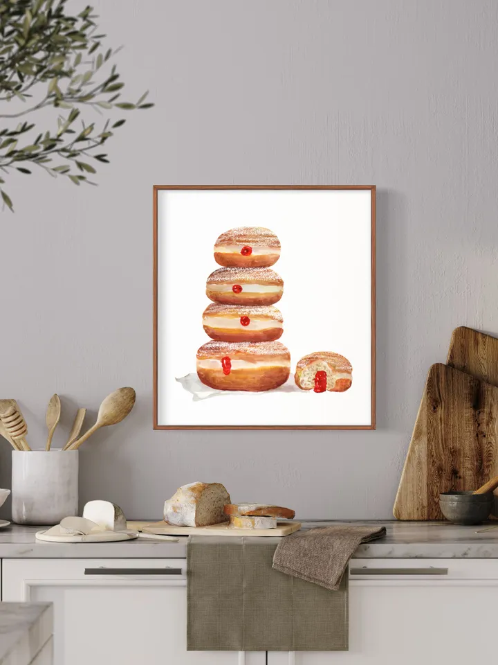 Donut Art Print, Dessert Painting, Donut Watercolor, Breakfast Art, Food Illustration, Donut Food Print,Donut Picture Wall Art Print Poster