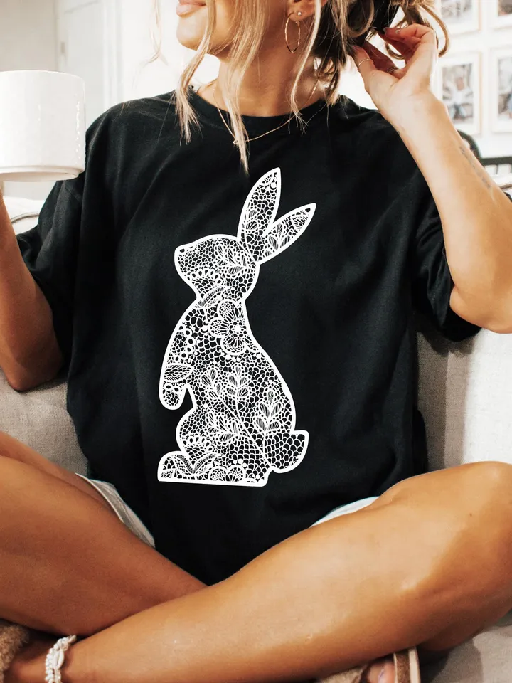 Lace Bunny Easter Png, Easter Png, Floral Bunny Png, Floral Chinoiserie Png, Bunny png, Girly easter png, Spring png, Lace Bunny Png