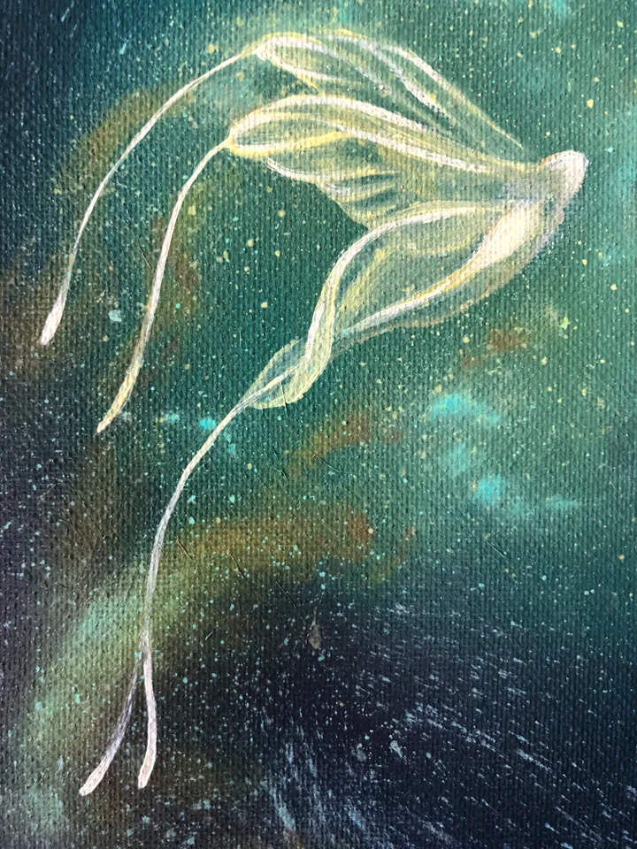 Butterflies Painting Space Artwork Underwater Original Art