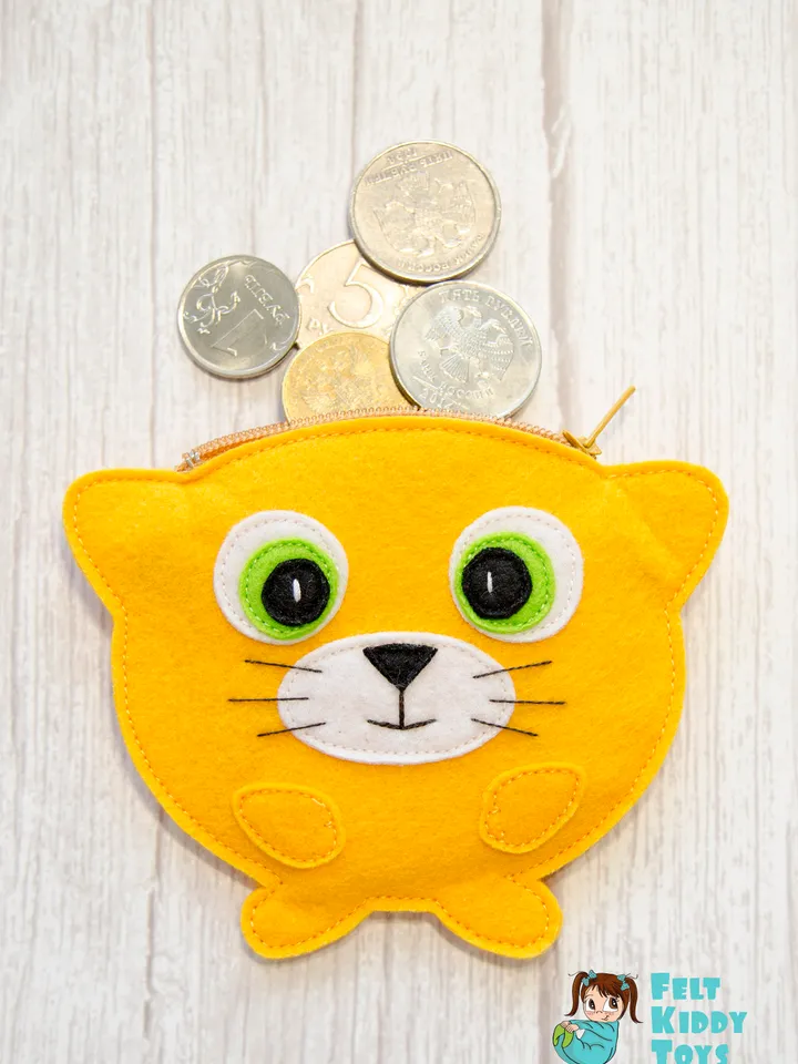 Cute Cat purse with lining, Pattern, Tutorial, SVG files in 2 sizes
