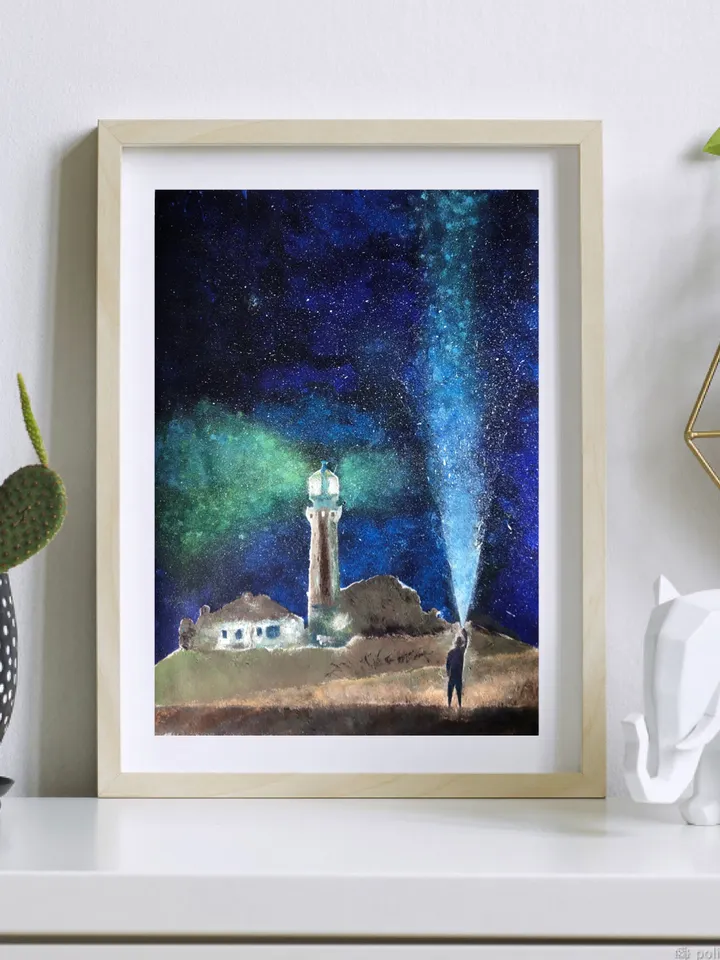 Lighting the Star Trek original painting night landscape lighthouse wall art