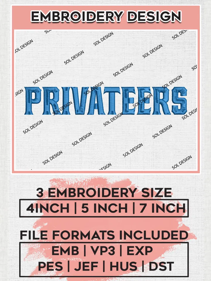 Privateers NCAA College Football Team Writing Logo Embroidery Design Files, NCAA New Orleans Privateers Machine Embroidery, NCAA Teams, 3 sizes, NCAA Machine embroidery designs, Digital Download