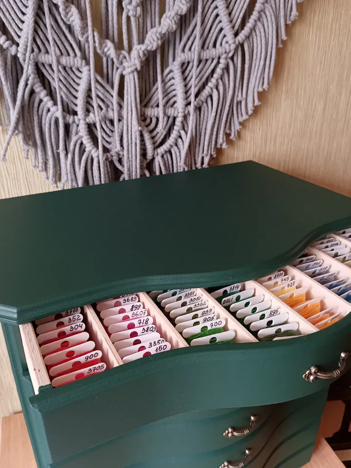 Moss Green Floss storage drawers cabinet for cross-stitching and embroidery