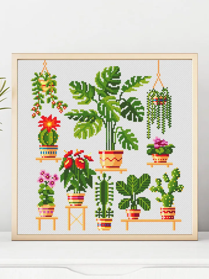 House plants cross stitch pattern PDF download Floral cross stitch chart, Sampler plants pattern digital PDF, Plants lover gift #P8